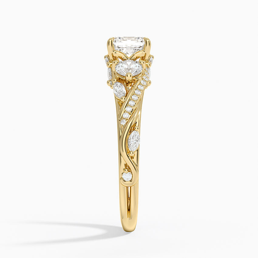 Begonia Vine Three Stone Diamond Ring (2/3 ct. tw.) Yellow Gold 18k Asscher Engagement Ring