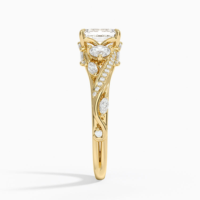 Begonia Vine Three Stone Diamond Ring (2/3 ct. tw.) Yellow Gold 18k Emerald Engagement Ring