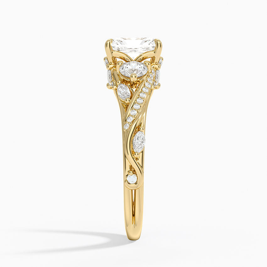 Begonia Vine Three Stone Diamond Ring (2/3 ct. tw.) Yellow Gold 18k Radiant Engagement Ring