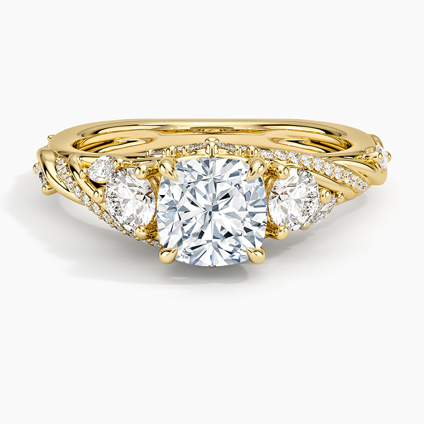 Begonia Vine Three Stone Diamond Ring (2/3 ct. tw.) Yellow Gold 18k Cushion Engagement Ring