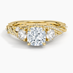Begonia Vine Three Stone Diamond Ring (2/3 ct. tw.) Yellow Gold 18k Cushion Engagement Ring