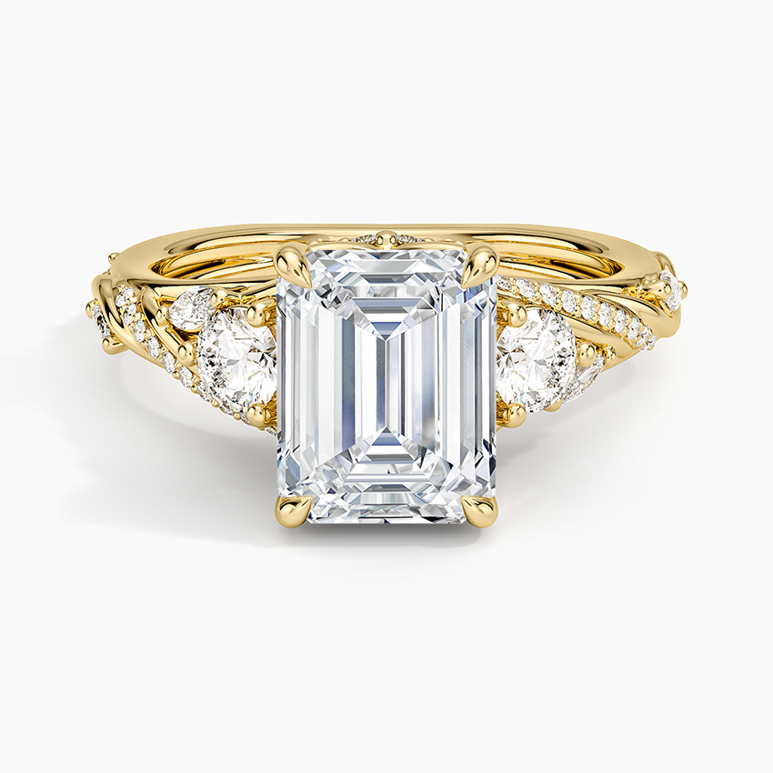 Begonia Vine Three Stone Diamond Ring (2/3 ct. tw.) Yellow Gold 18k Emerald Engagement Ring