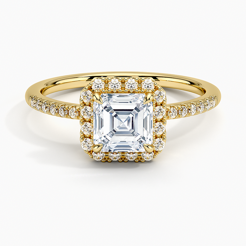 Cambria Halo Diamond Ring Yellow Gold 18k Asscher Engagement Ring