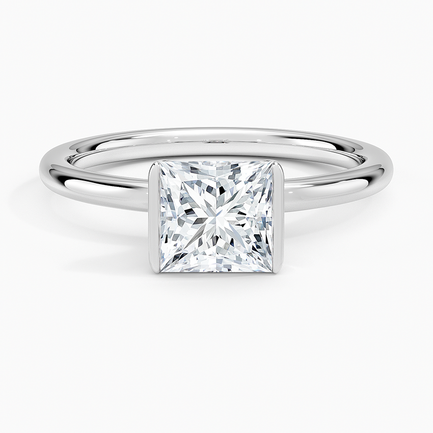 Annika Semi-Bezel Solitaire Ring Platinum Princess Engagement Ring