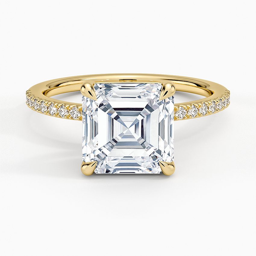 Perfect Fit Half Coverage Diamond Ring Yellow Gold 18k Asscher Engagement Ring