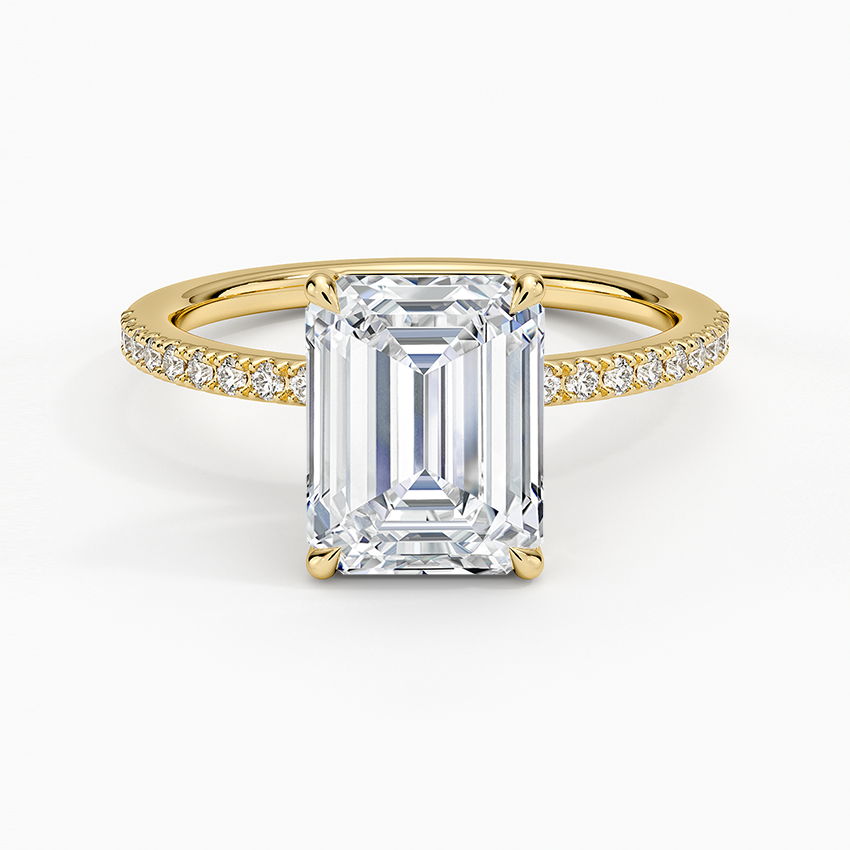 Perfect Fit Half Coverage Diamond Ring Yellow Gold 18k Emerald Engagement Ring