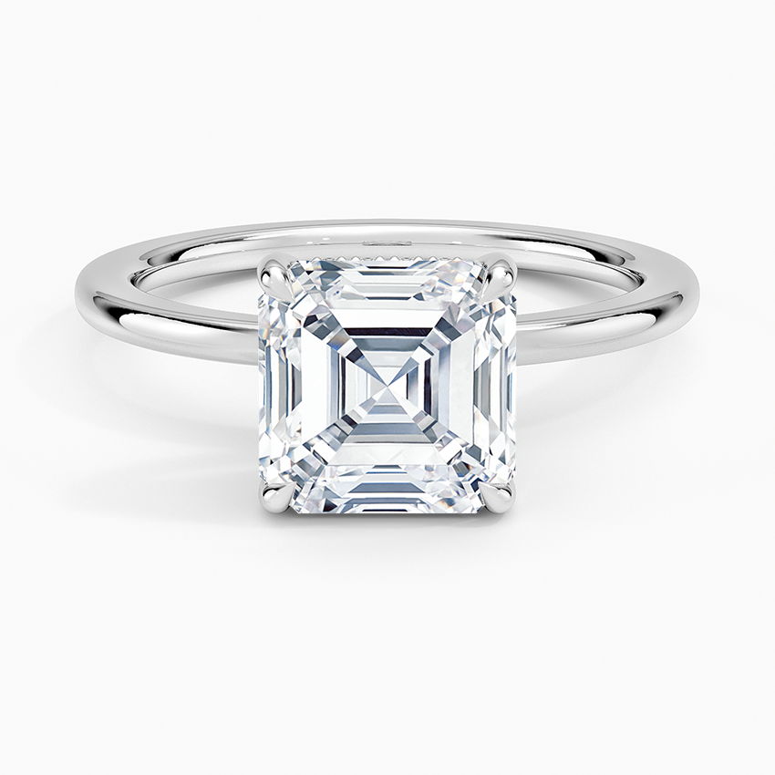 Audrey Perfect Fit Hidden Halo 1.4mm Diamond Ring Platinum Asscher Engagement Ring