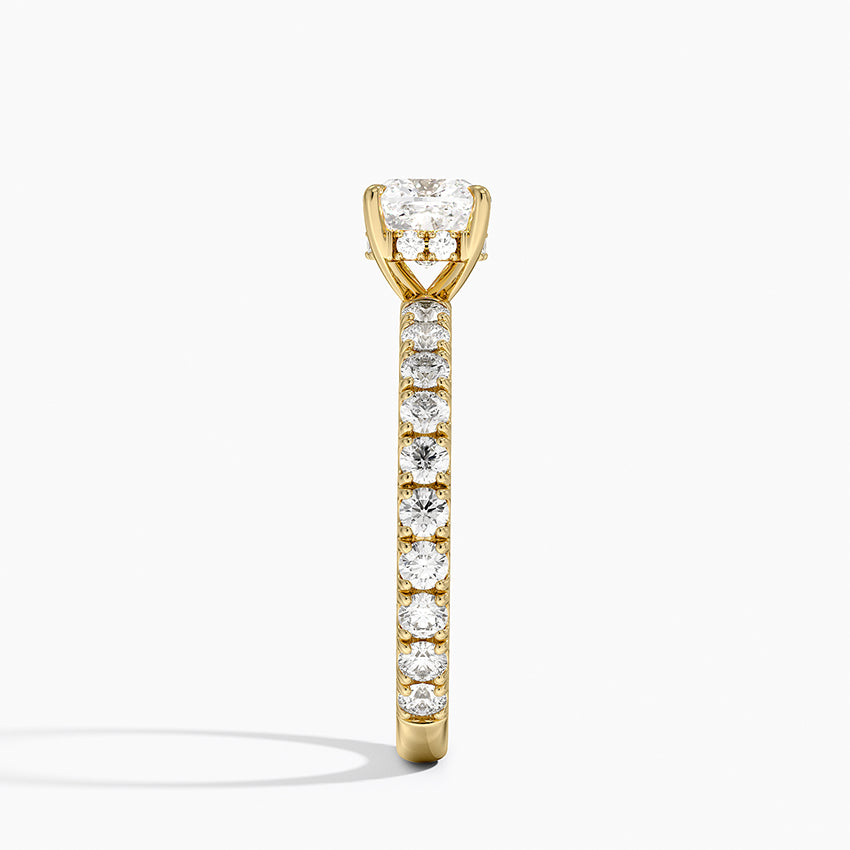 Grand Perfect Fit Three-Quarter Diamond Ring Yellow Gold 18k Cushion Engagement Ring