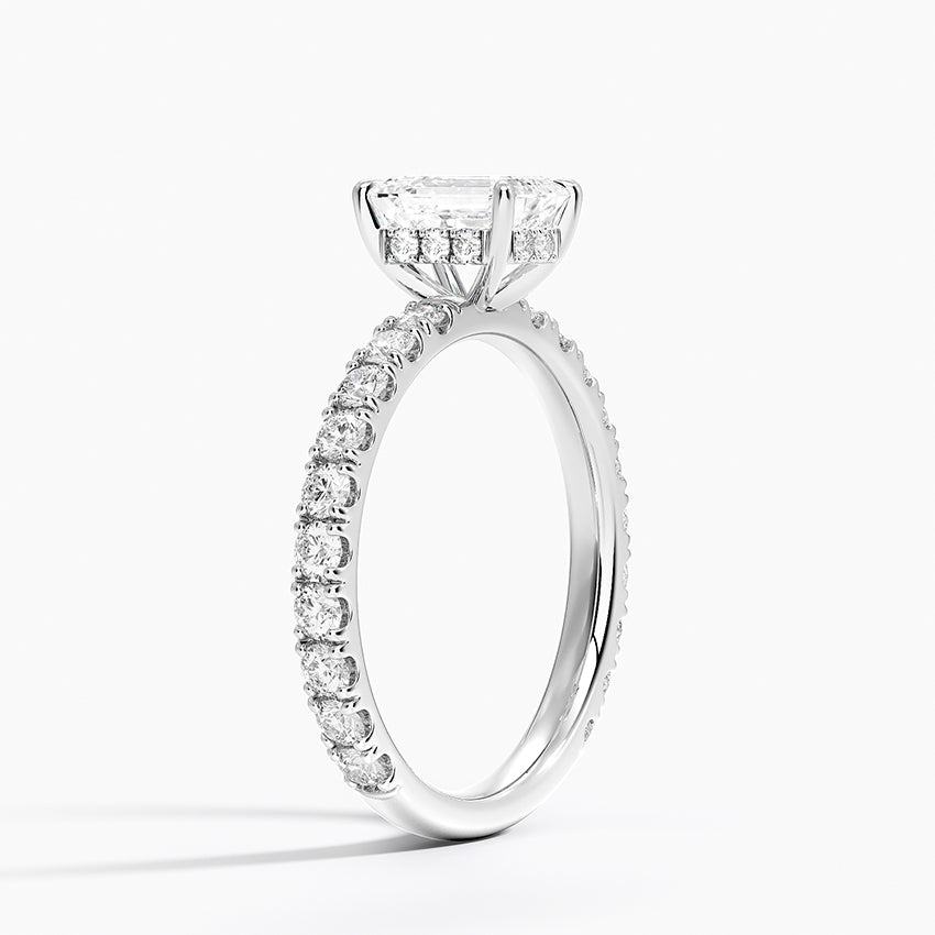 Grand Perfect Fit Three-Quarter Diamond Ring Platinum Emerald Engagement Ring