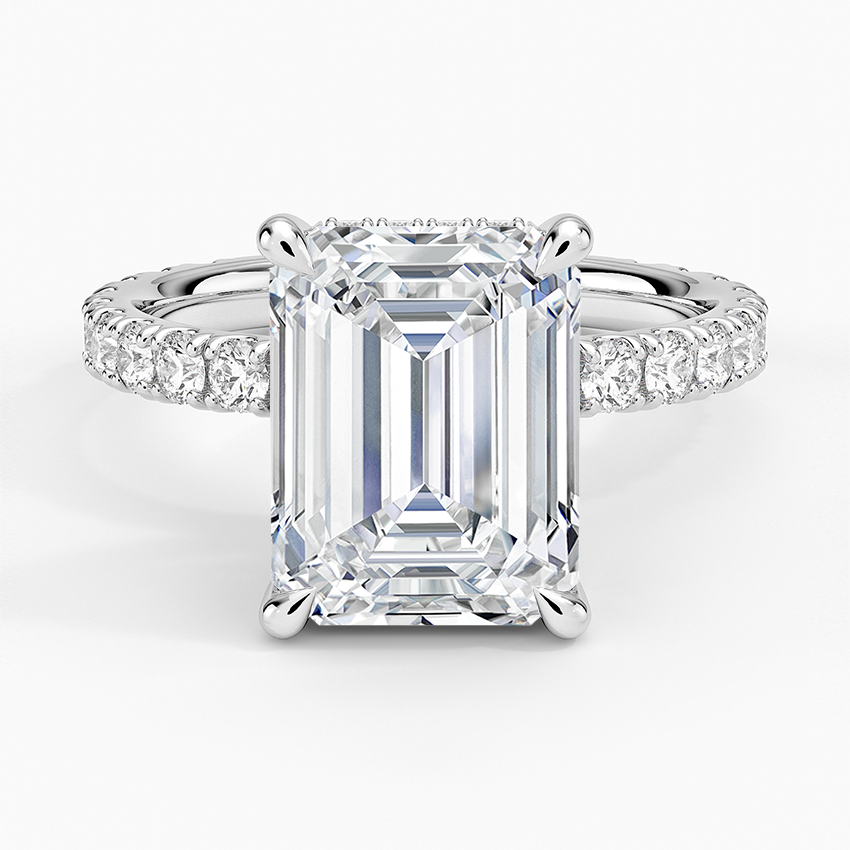 Grand Perfect Fit Three-Quarter Diamond Ring Platinum Emerald Engagement Ring