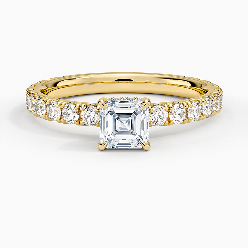 Grand Perfect Fit Three-Quarter Diamond Ring Yellow Gold 18k Asscher Engagement Ring