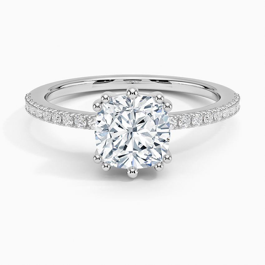 Luxe Kalina Hidden Halo Diamond Ring Platinum Cushion Engagement Ring