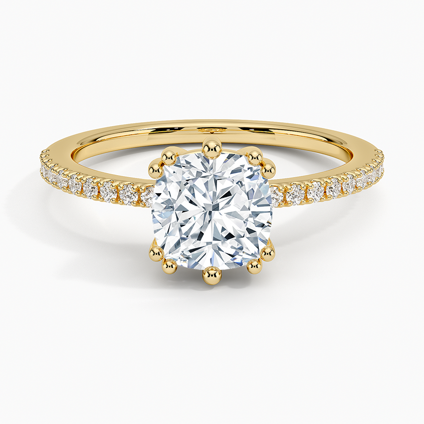 Luxe Kalina Hidden Halo Diamond Ring Yellow Gold 18k Cushion Engagement Ring