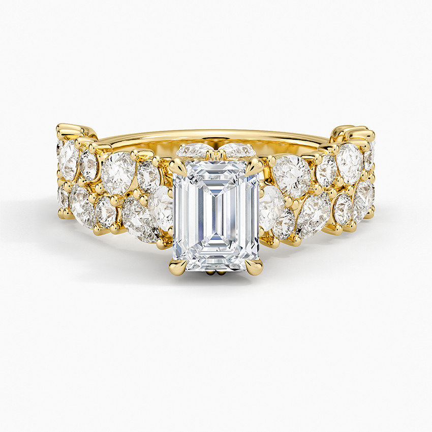 Olivetta Double Row Diamond Ring (2 1/2 ct. tw.) Yellow Gold 18k Emerald Engagement Ring