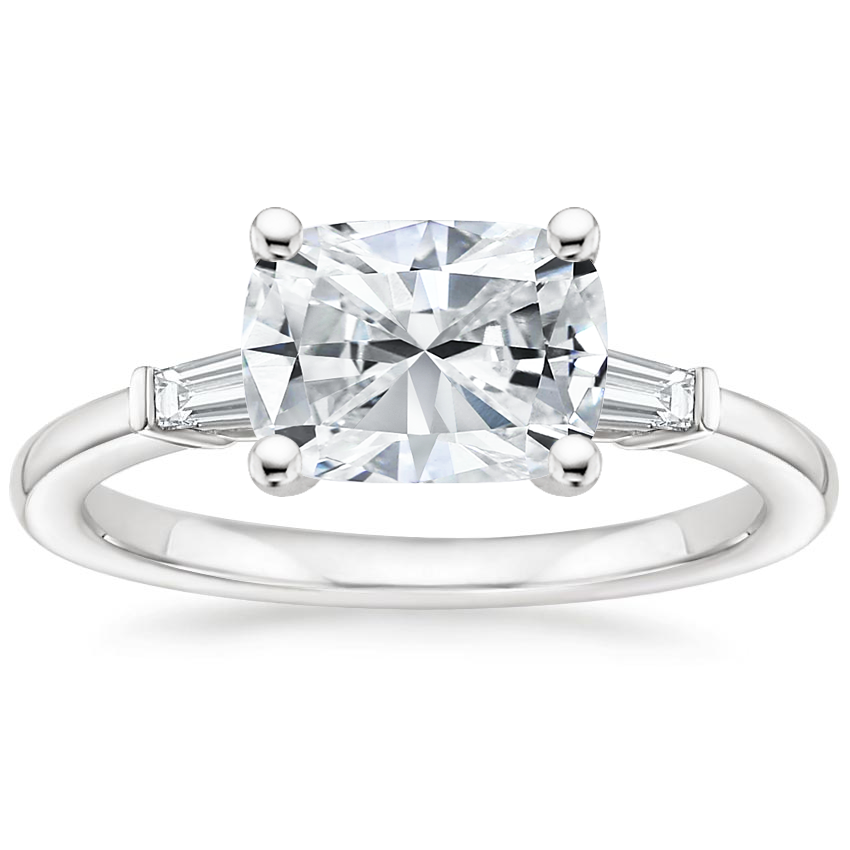 East West Tapered Baguette Diamond Engagement Ring 18K White Gold CU