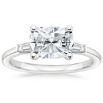 East West Tapered Baguette Diamond Engagement Ring 18K White Gold CU