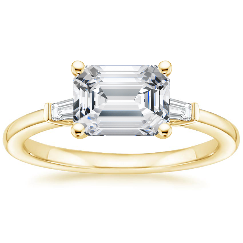 East West Tapered Baguette Diamond Engagement Ring 18K Yellow Gold EM