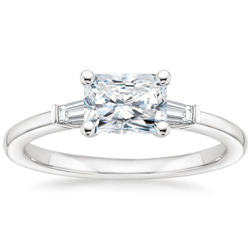 East West Tapered Baguette Diamond Engagement Ring 18K White Gold RA