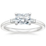 East West Tapered Baguette Diamond Engagement Ring 18K White Gold RA
