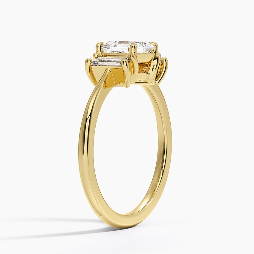 Vertical Baguette Three Stone Diamond Ring Yellow Gold 18k Asscher Engagement Ring