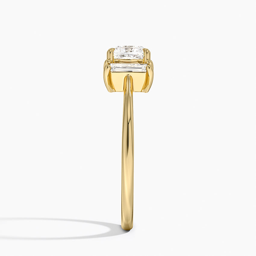 Vertical Baguette Three Stone Diamond Ring Yellow Gold 18k Cushion Engagement Ring