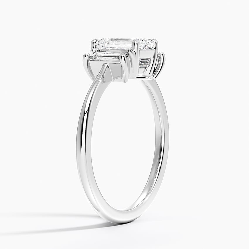 Vertical Baguette Three Stone Diamond Ring Platinum Emerald Engagement Ring