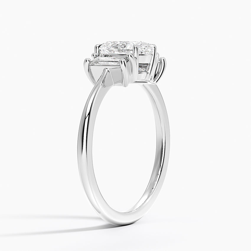 Vertical Baguette Three Stone Diamond Ring Platinum Oval Engagement Ring