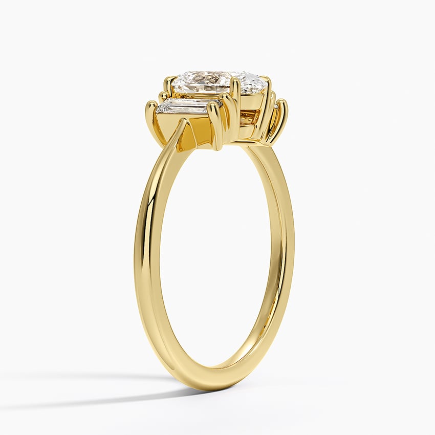 Vertical Baguette Three Stone Diamond Ring Yellow Gold 18k Oval Engagement Ring