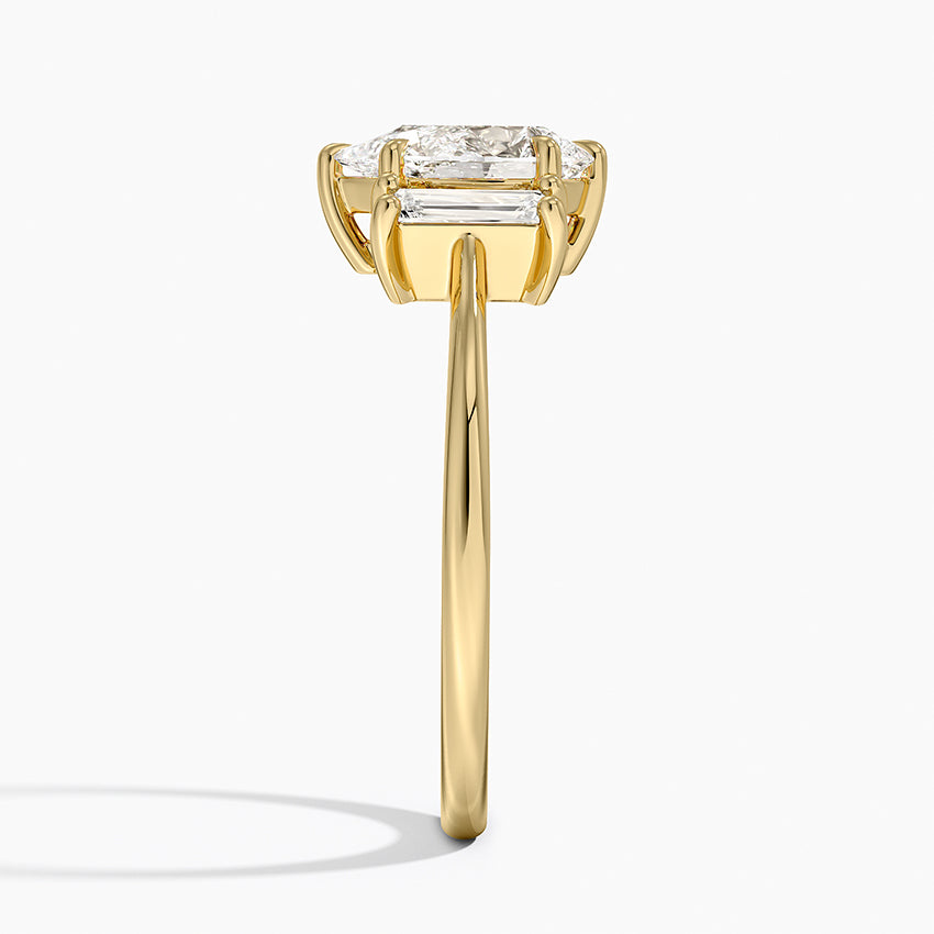 Vertical Baguette Three Stone Diamond Ring Yellow Gold 18k Pear Engagement Ring