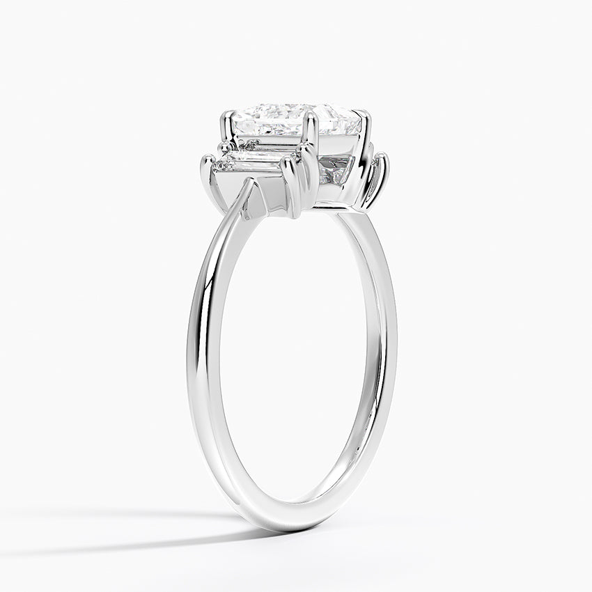 Vertical Baguette Three Stone Diamond Ring Platinum Princess Engagement Ring