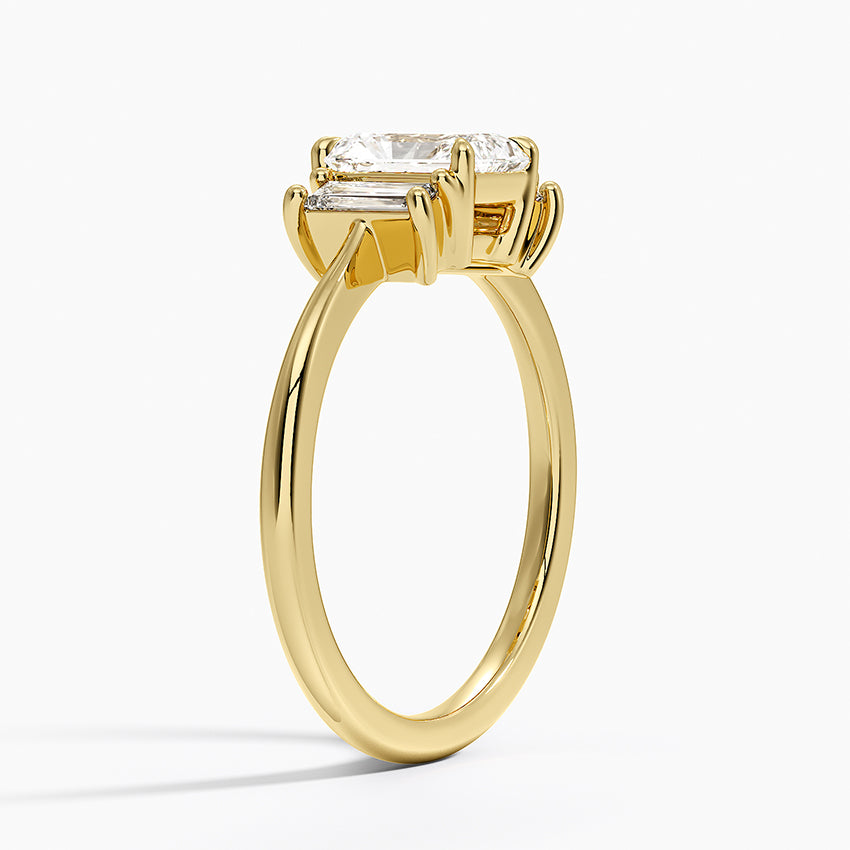 Vertical Baguette Three Stone Diamond Ring Yellow Gold 18k Radiant Engagement Ring