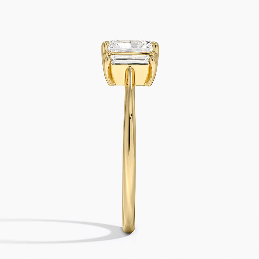 Vertical Baguette Three Stone Diamond Ring Yellow Gold 18k Radiant Engagement Ring