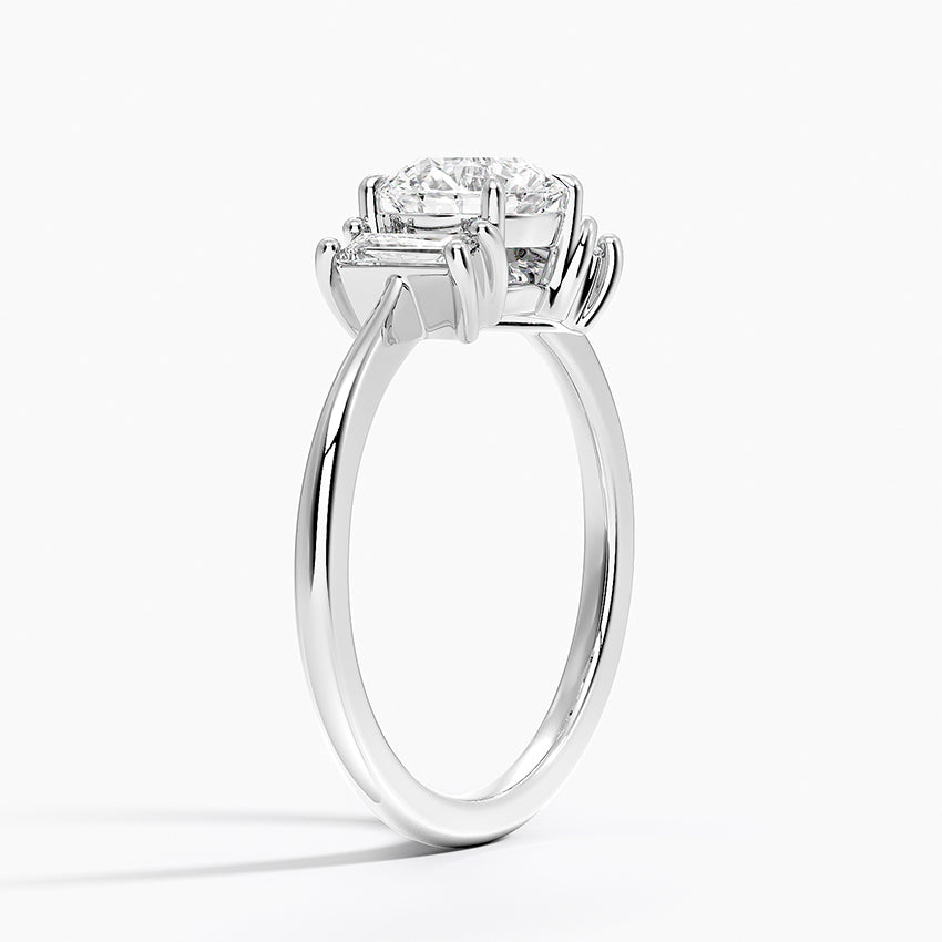 Vertical Baguette Three Stone Diamond Ring Platinum Round Engagement Ring