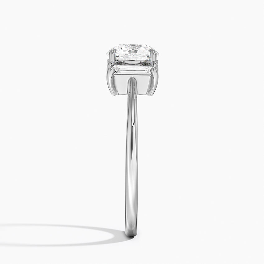Vertical Baguette Three Stone Diamond Ring Platinum Round Engagement Ring