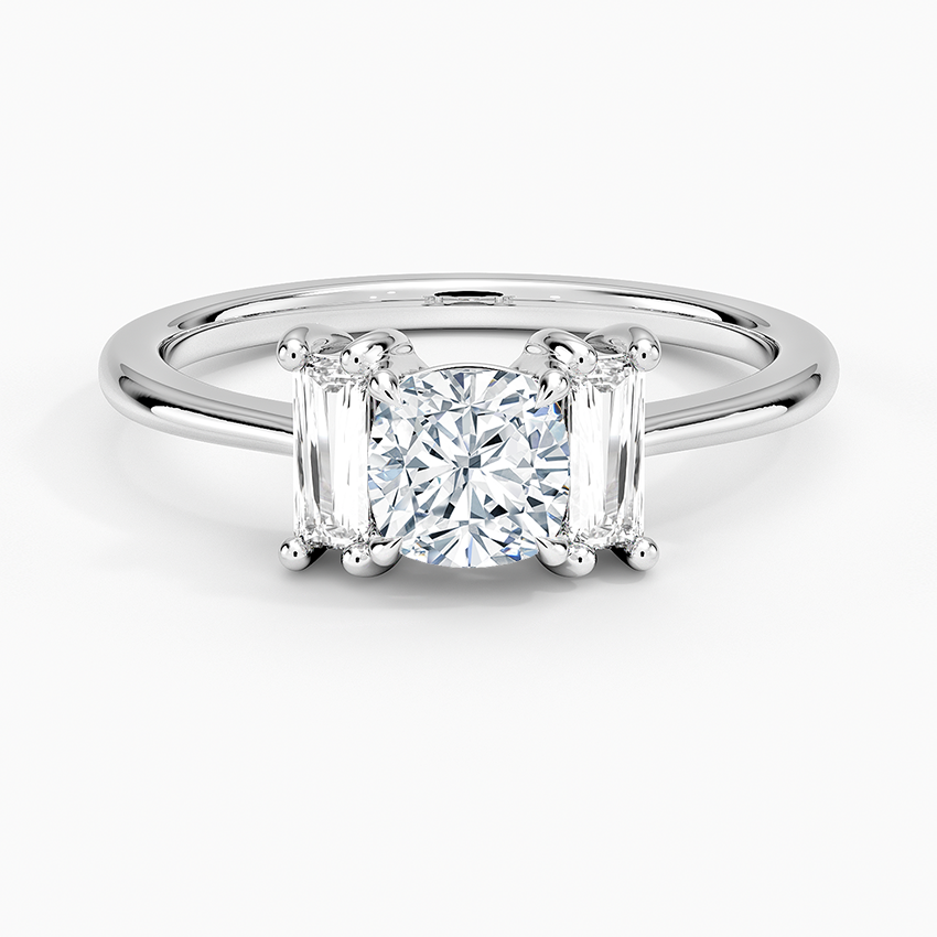 Vertical Baguette Three Stone Diamond Ring Platinum Cushion Engagement Ring