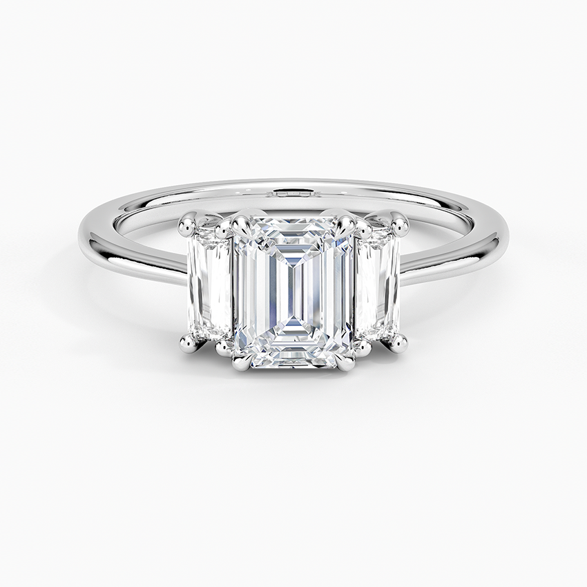 Vertical Baguette Three Stone Diamond Ring Platinum Emerald Engagement Ring