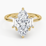 Vertical Baguette Three Stone Diamond Ring Yellow Gold 18k Marquise Engagement Ring