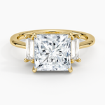 Vertical Baguette Three Stone Diamond Ring Yellow Gold 18k Princess Engagement Ring