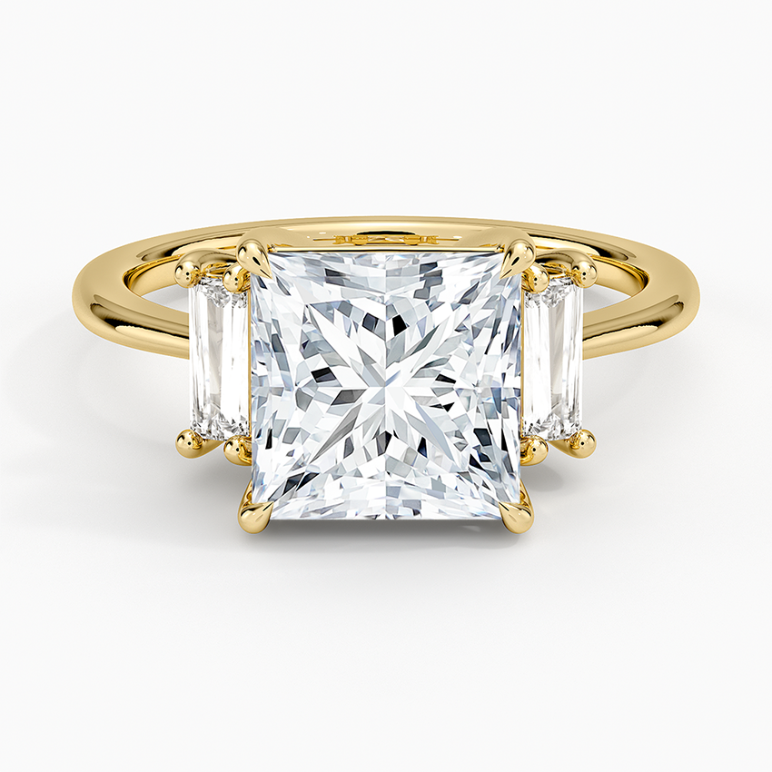 Vertical Baguette Three Stone Diamond Ring Yellow Gold 18k Princess Engagement Ring