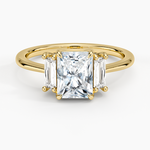 Vertical Baguette Three Stone Diamond Ring Yellow Gold 18k Radiant Engagement Ring