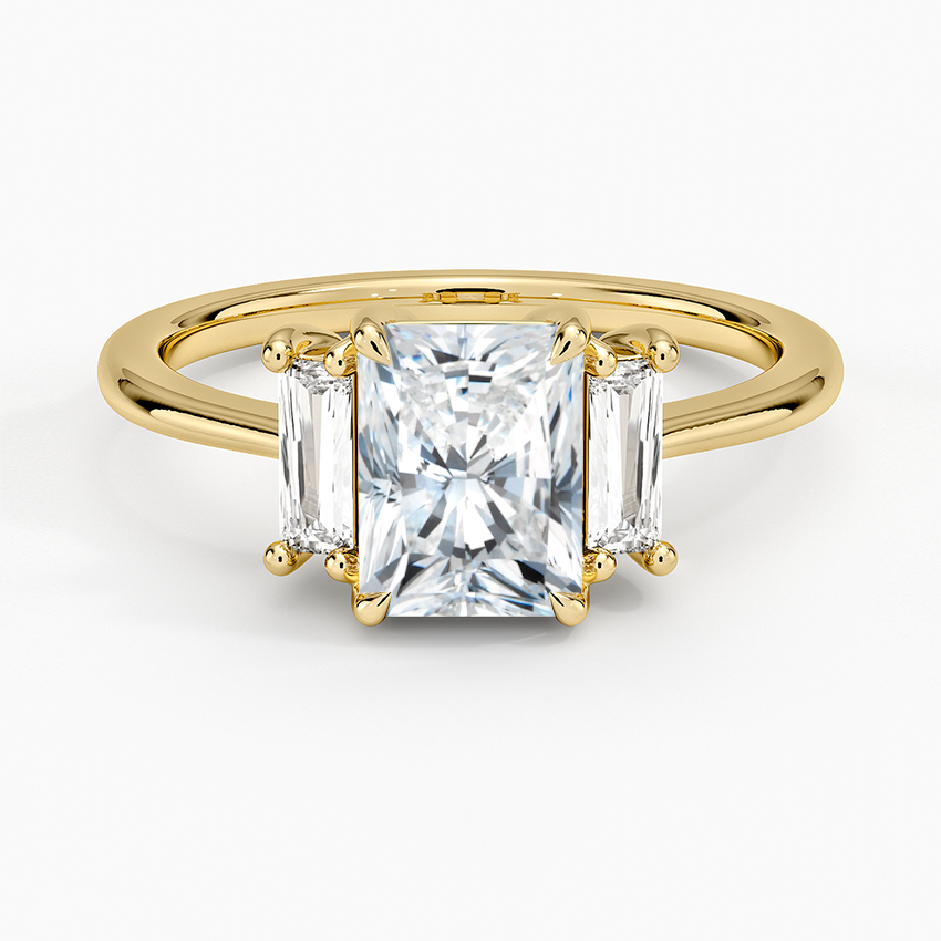 Vertical Baguette Three Stone Diamond Ring Yellow Gold 18k Radiant Engagement Ring