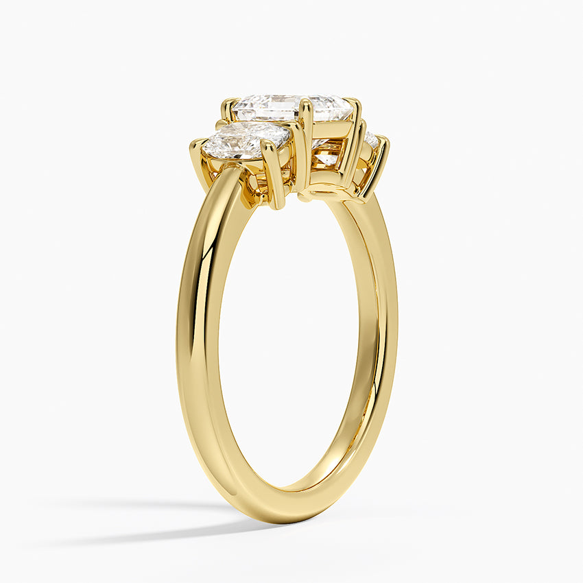 Faye Elongated Cushion Three Stone Diamond Ring Yellow Gold 18k Asscher Engagement Ring