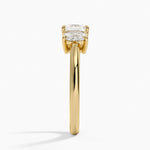 Faye Elongated Cushion Three Stone Diamond Ring Yellow Gold 18k Asscher Engagement Ring