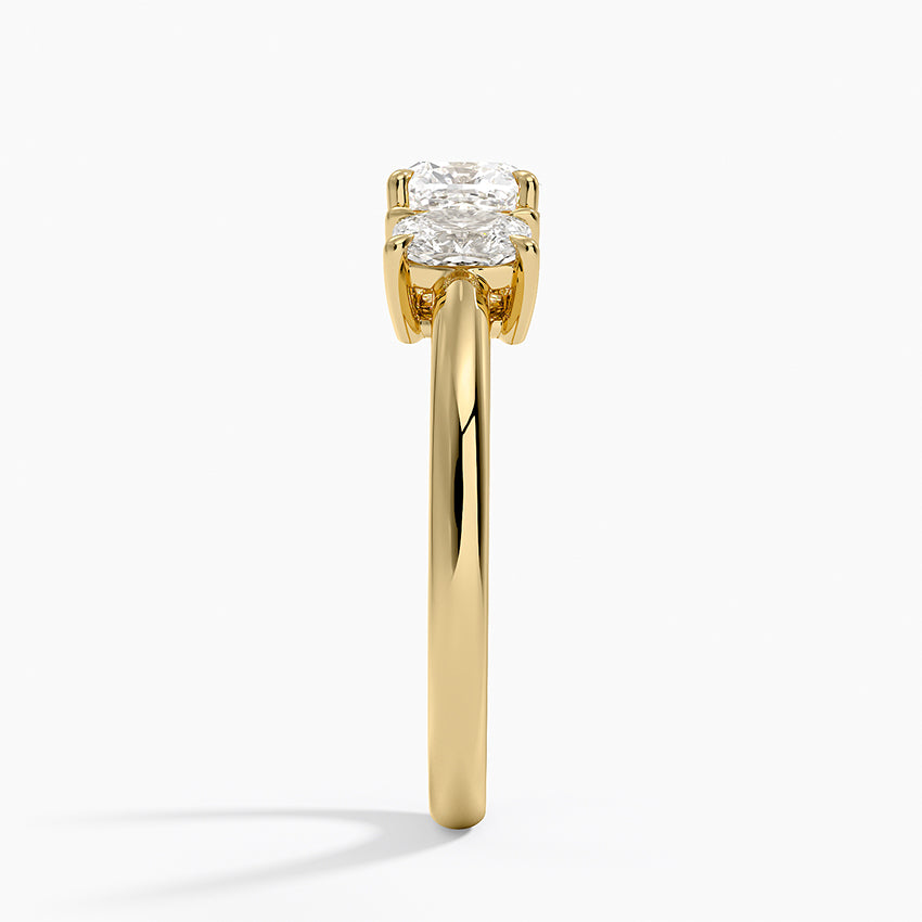 Faye Elongated Cushion Three Stone Diamond Ring Yellow Gold 18k Cushion Engagement Ring