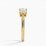 Faye Elongated Cushion Three Stone Diamond Ring Yellow Gold 18k Cushion Engagement Ring