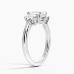 Faye Elongated Cushion Three Stone Diamond Ring Platinum Emerald Engagement Ring