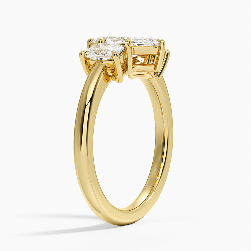 Faye Elongated Cushion Three Stone Diamond Ring Yellow Gold 18k Marquise Engagement Ring