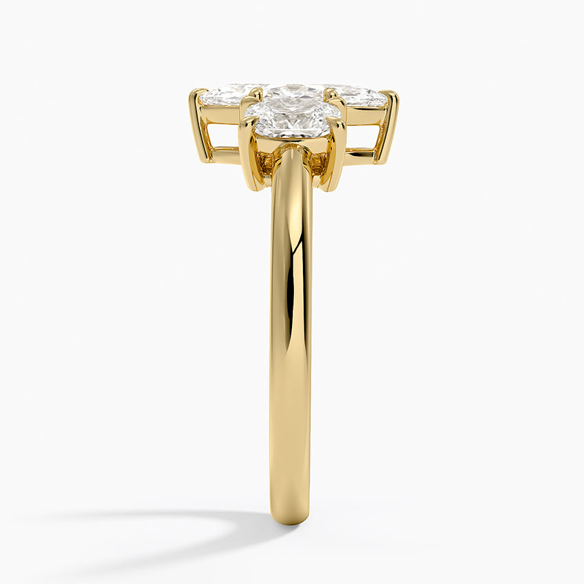 Faye Elongated Cushion Three Stone Diamond Ring Yellow Gold 18k Marquise Engagement Ring
