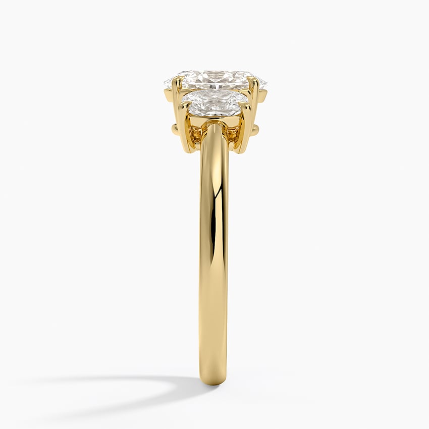 Faye Elongated Cushion Three Stone Diamond Ring Yellow Gold 18k Oval Engagement Ring