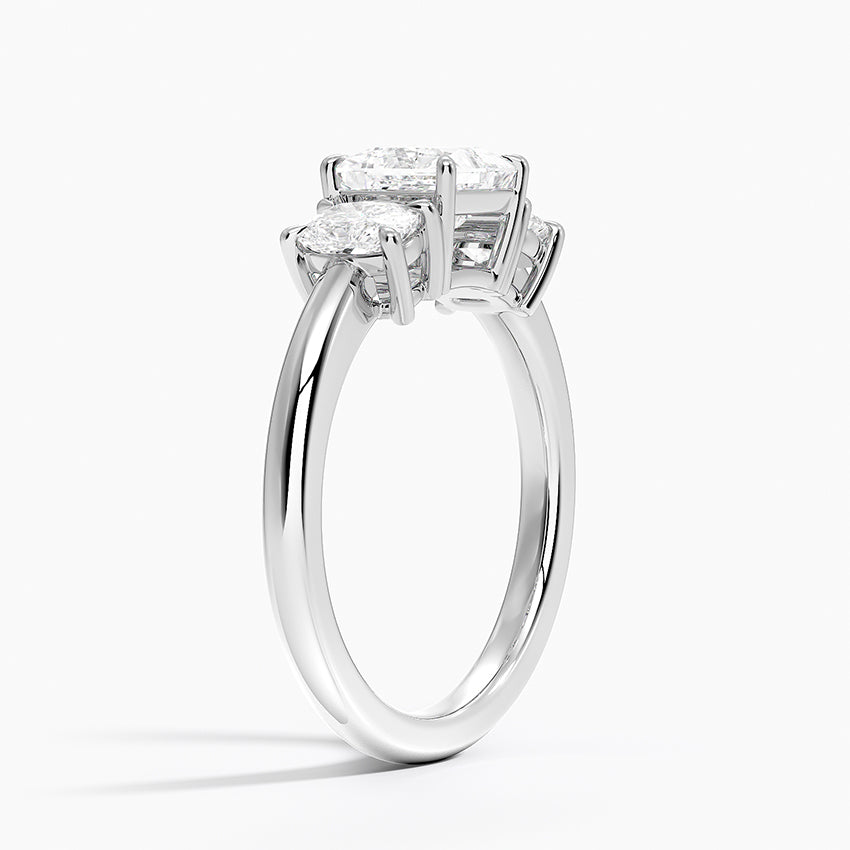 Faye Elongated Cushion Three Stone Diamond Ring Platinum Princess Engagement Ring